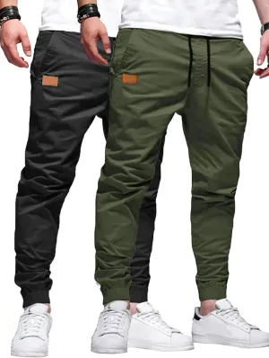 PLEPAN Mens Casual Cargo Joggers - Cotton Drawstring Chino Pants Hiking Outdoor Twill Track Jogging Sweatpants