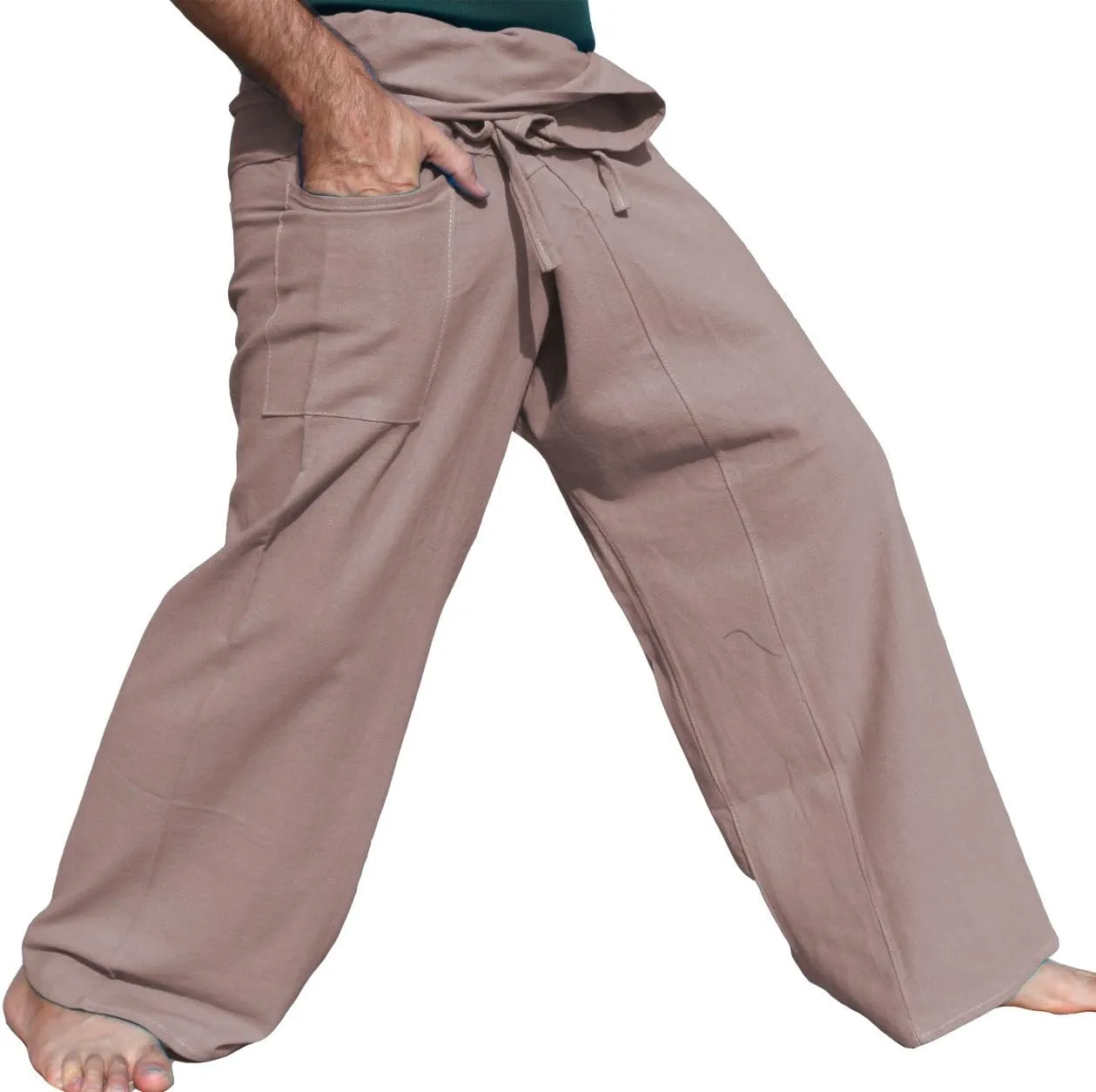 RaanPahMuang Brand Plain Thick Muang Cotton Fisherman Wrap Tall Pants