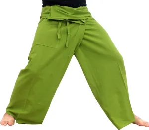 RaanPahMuang Plain Thick Muang Cotton Fisherman Wrap Tall Pants Plus