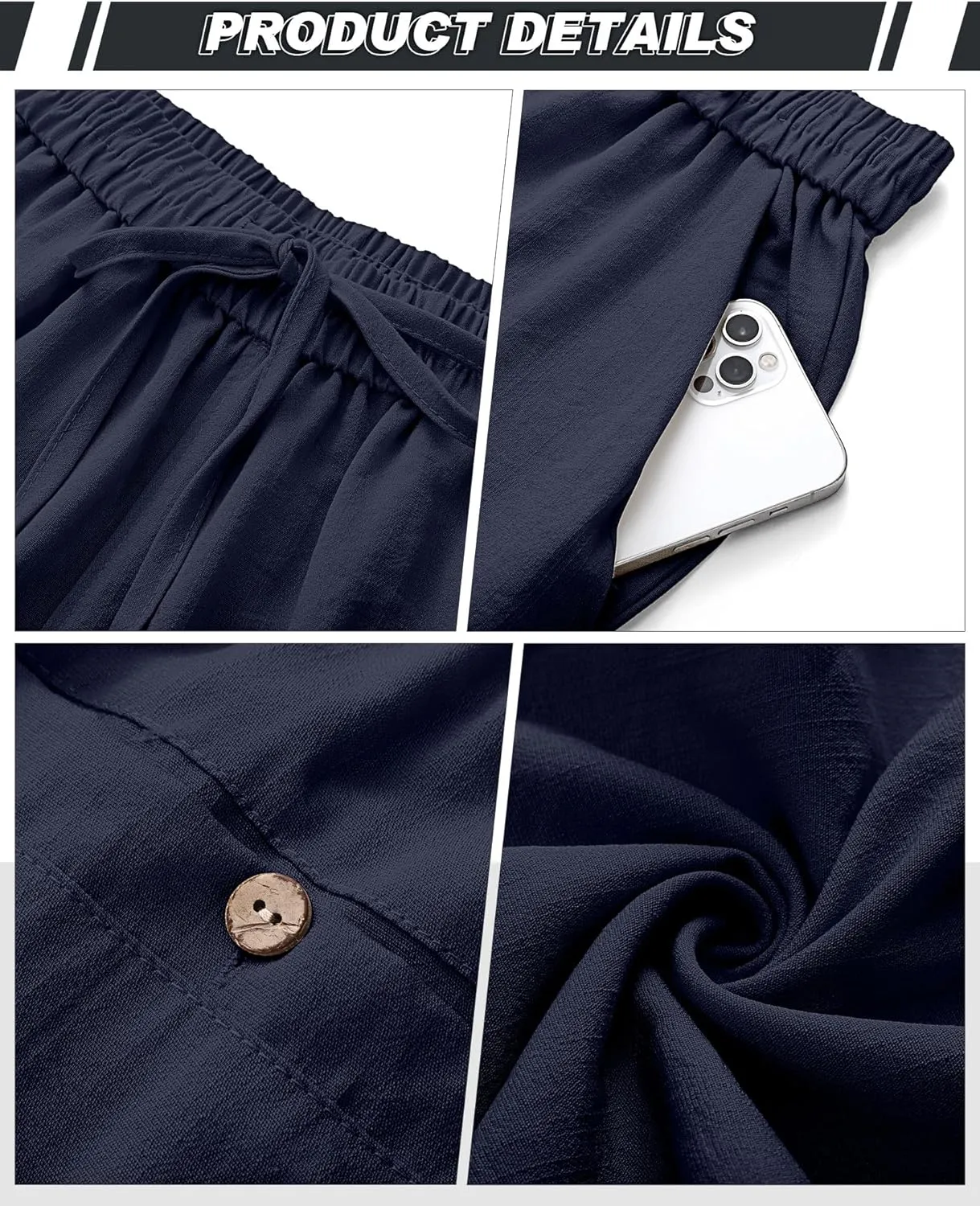 Riyiper 2 Pack Men's Linen Pants, Casual Pants with Pockets Lightweight Pants Elastic Waist Yoga Lounge Trousers