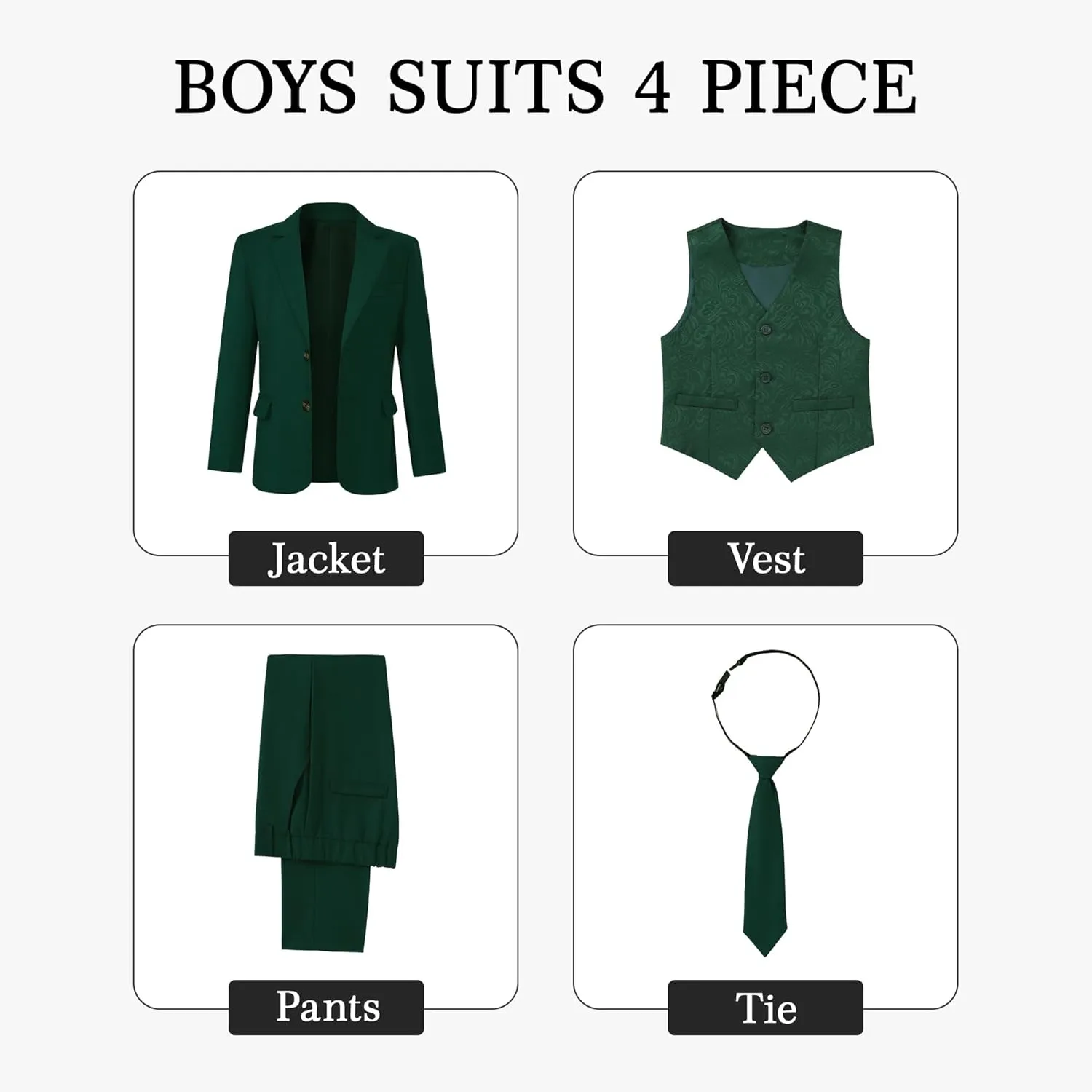 SANMIO Boys Suit 4 Piece Slim Fit Boys Suits Jacket Vest Pants Tie for Kids Suits Sets Boy Formal Tuxedo Set