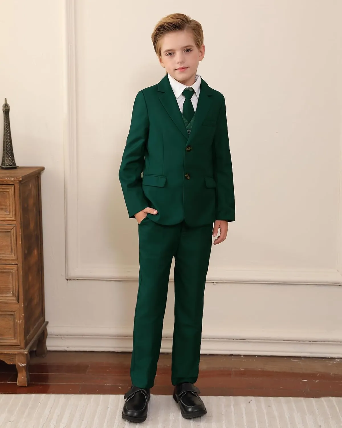SANMIO Boys Suit 4 Piece Slim Fit Boys Suits Jacket Vest Pants Tie for Kids Suits Sets Boy Formal Tuxedo Set