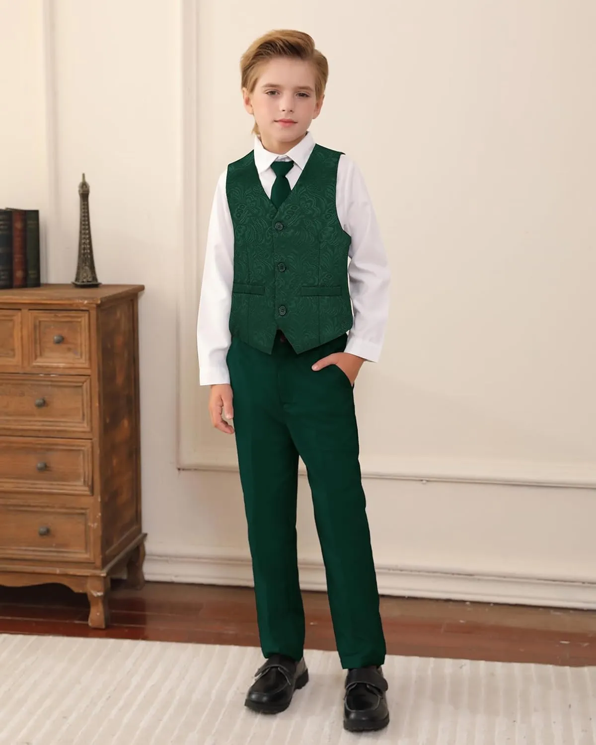 SANMIO Boys Suit 4 Piece Slim Fit Boys Suits Jacket Vest Pants Tie for Kids Suits Sets Boy Formal Tuxedo Set