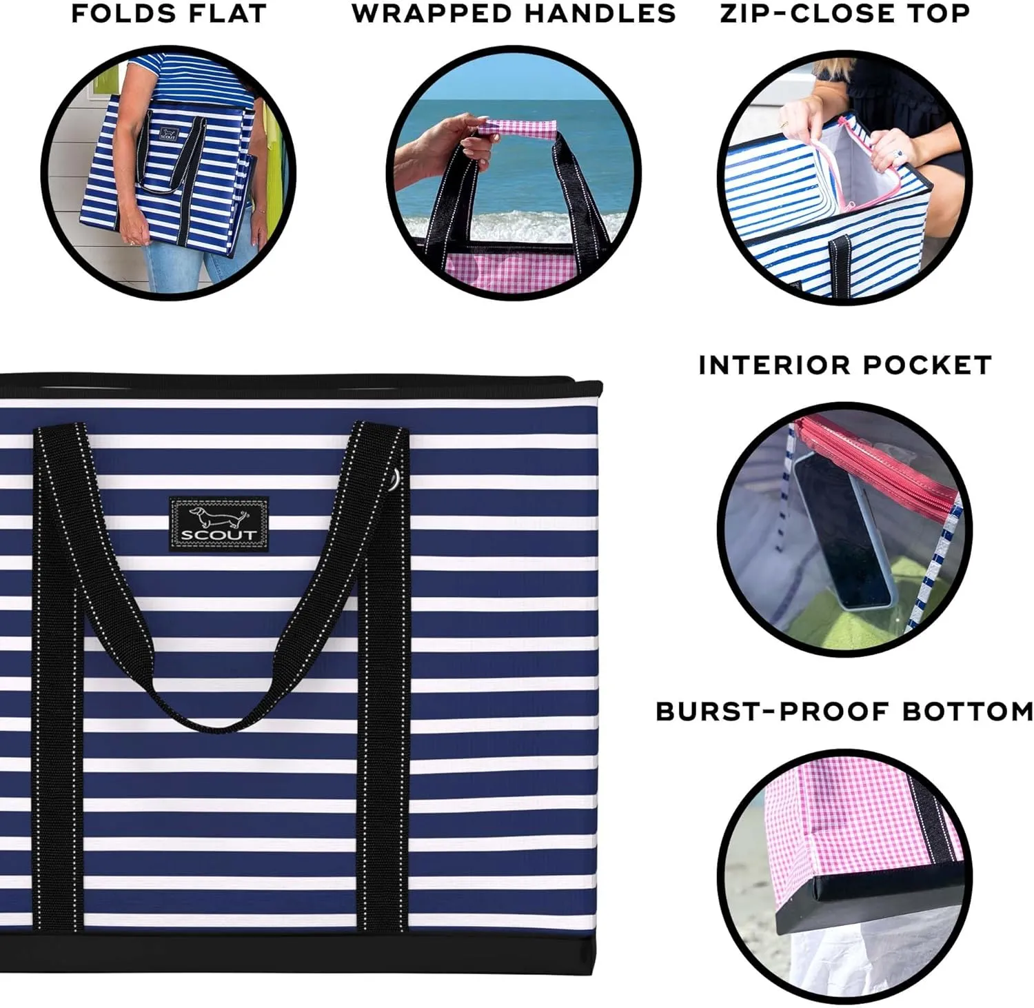 SCOUT 4 Boys Extra Large Tote Bag for Women - Utility Tote with Zipper Closure and Handles - Beach Bag, Storage, Travel Bag