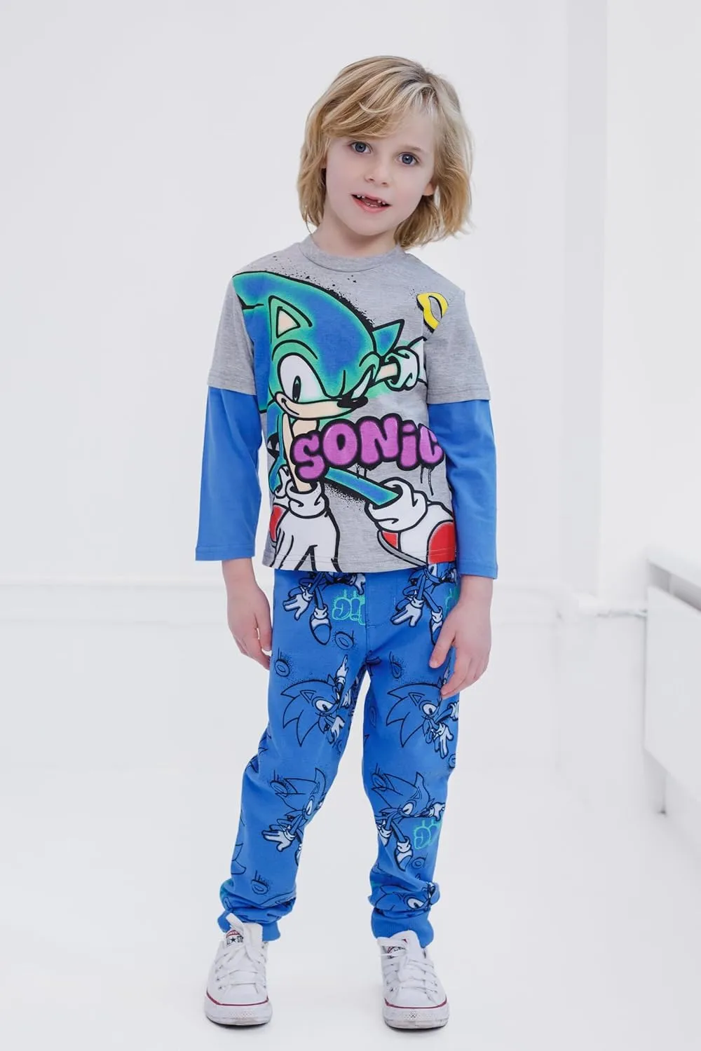 SEGA Sonic the Hedgehog T-Shirt and Fleece Pants Outfit Set Toddler to Big Kid Sizes (2T - 18-20)