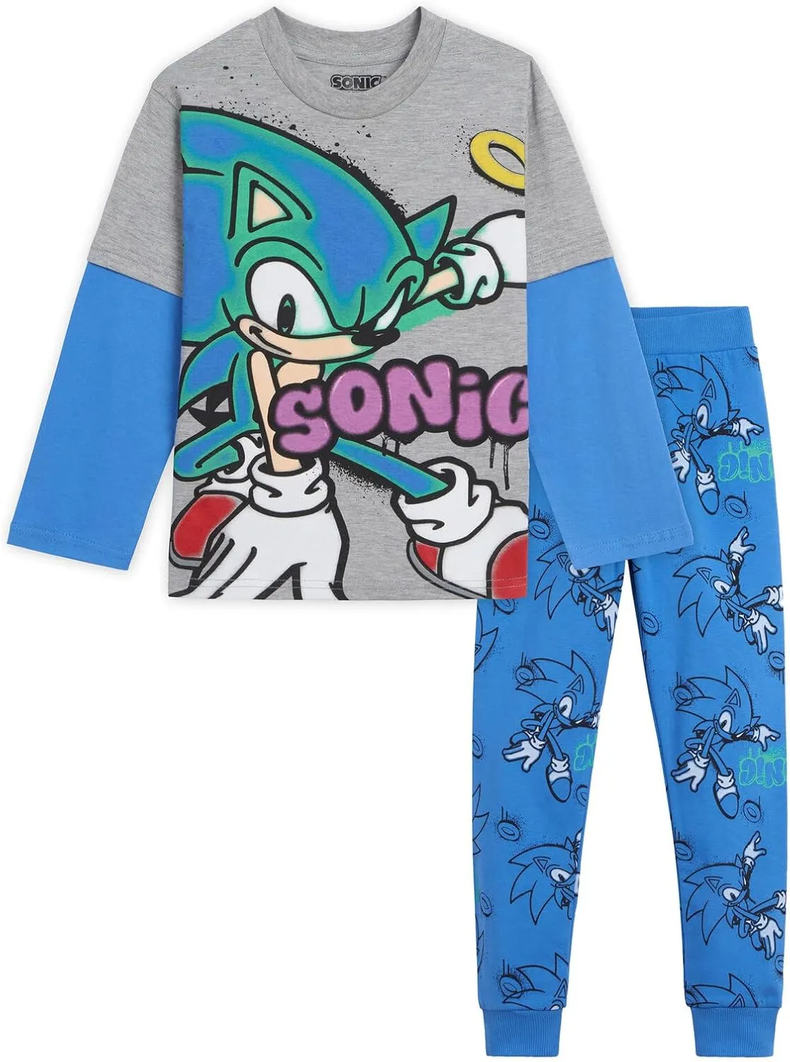 SEGA Sonic the Hedgehog T-Shirt and Fleece Pants Outfit Set Toddler to Big Kid Sizes (2T - 18-20)