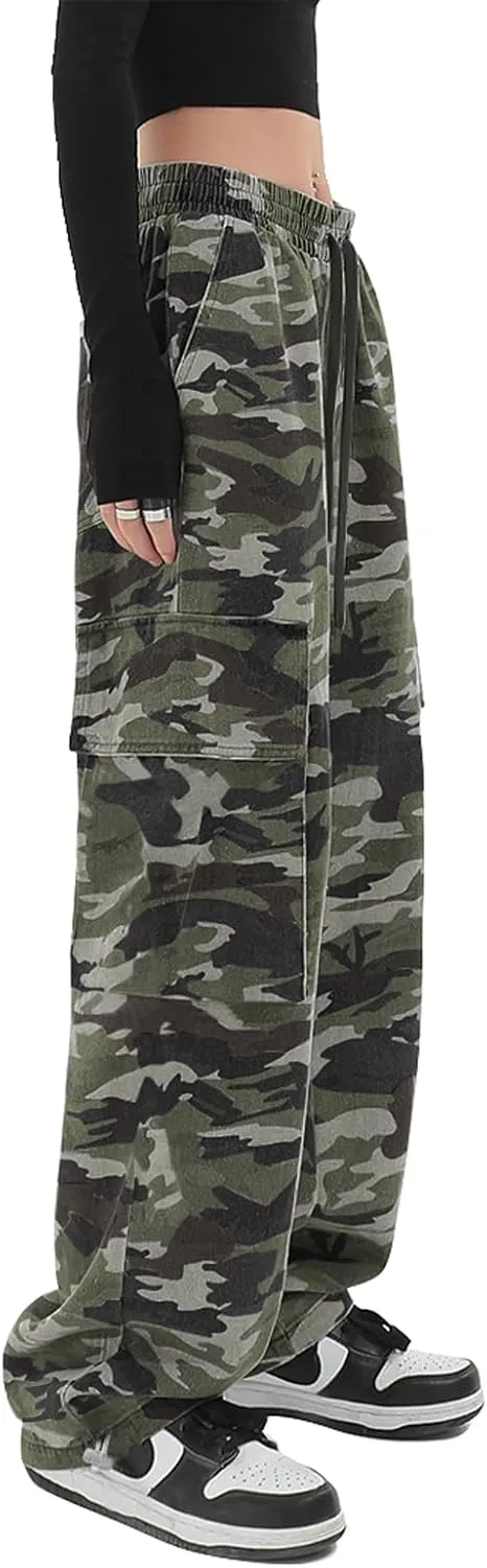 SESERAGI Cargo Pants Women Baggy Streetwear Y2K Drawstring Trousers Wide Leg Pants