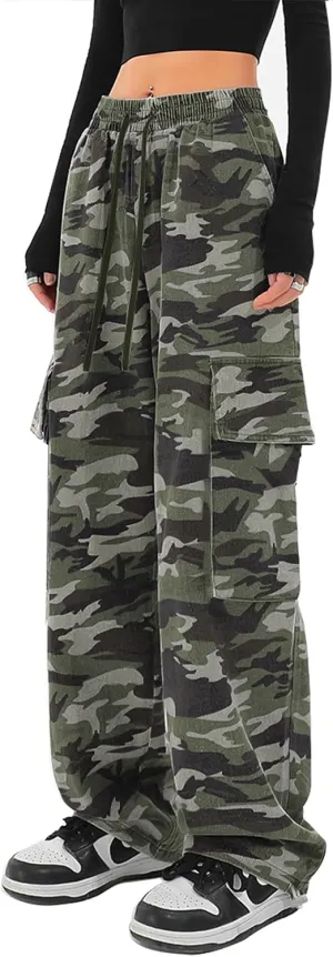 SESERAGI Cargo Pants Women Baggy Streetwear Y2K Drawstring Trousers Wide Leg Pants