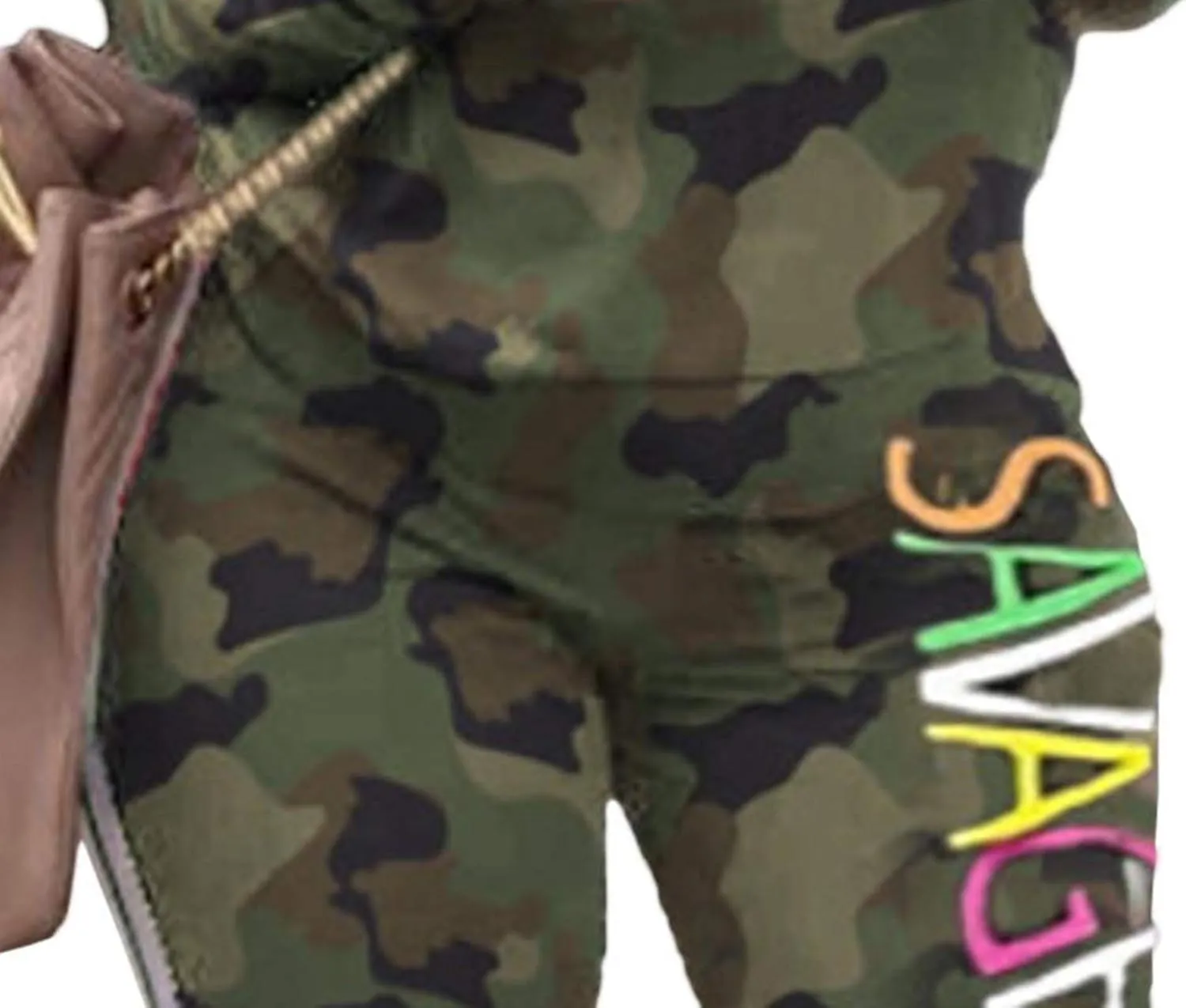 Sexyshine Women's Casual 2 Piece Camouflage Letter Print Outfits Pullover Sweatshirt Tops Long Pants Tracksuits Set Plus Size