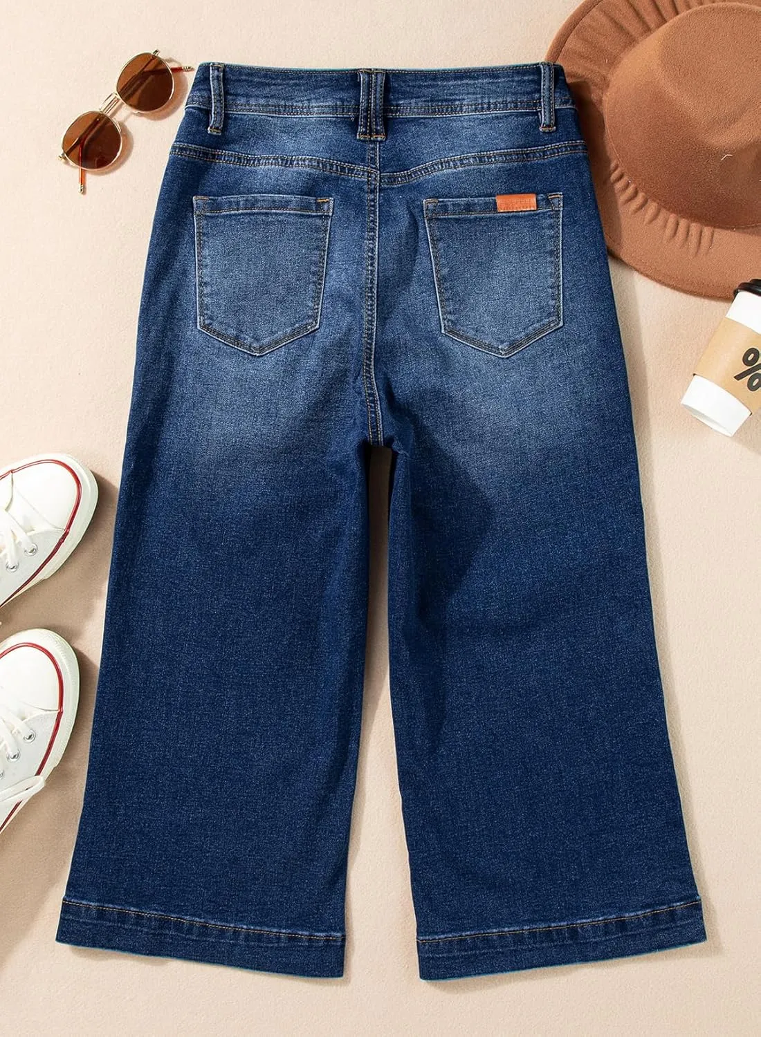 Sidefeel Women's Wide Leg Jeans High Waisted Stretchy Capri Pants