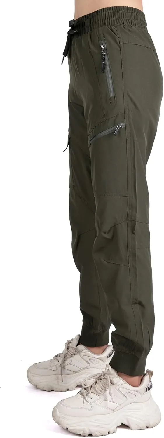 Singbring Women's Athletic Hiking Cargo Joggers Pants Outdoor Workout Lightweight Quick Dry UPF 50 Zipper Pockets