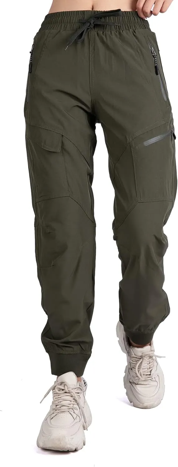 Singbring Women's Athletic Hiking Cargo Joggers Pants Outdoor Workout Lightweight Quick Dry UPF 50 Zipper Pockets