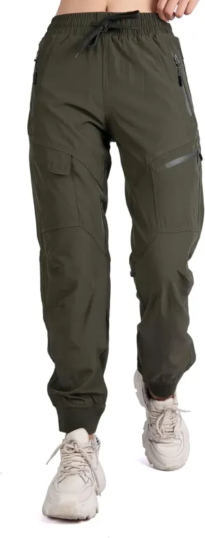 Singbring Women's Athletic Hiking Cargo Joggers Pants Outdoor Workout Lightweight Quick Dry UPF 50 Zipper Pockets