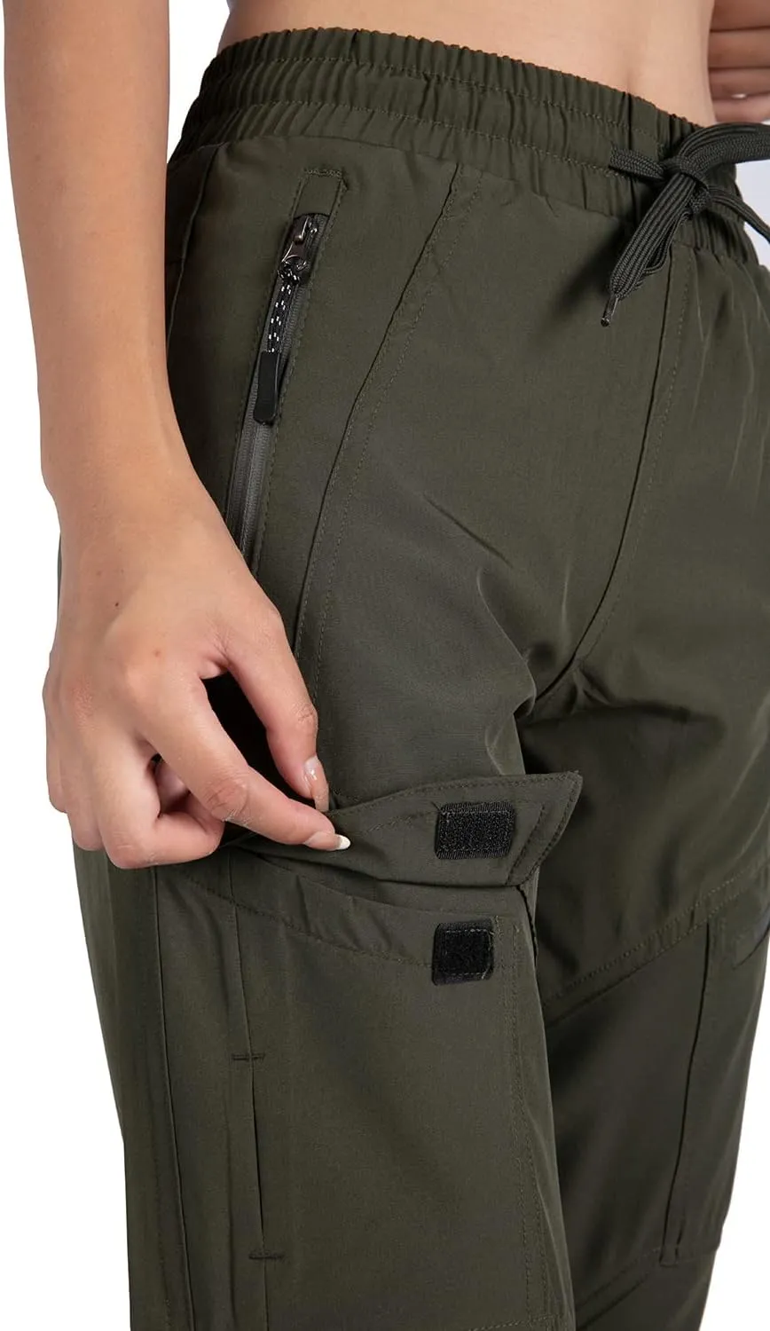 Singbring Women's Athletic Hiking Cargo Joggers Pants Outdoor Workout Lightweight Quick Dry UPF 50 Zipper Pockets