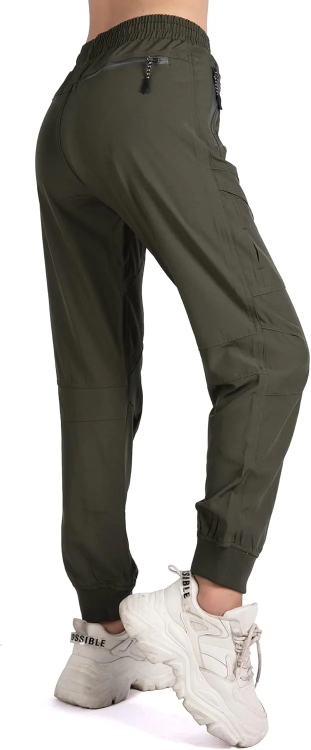 Singbring Women's Athletic Hiking Cargo Joggers Pants Outdoor Workout Lightweight Quick Dry UPF 50 Zipper Pockets