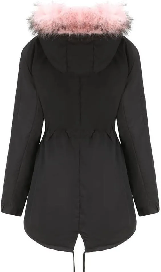 Sister Amy Women Trench Coat Fleece-Lined Mid-length Jacket with Detachable Collar