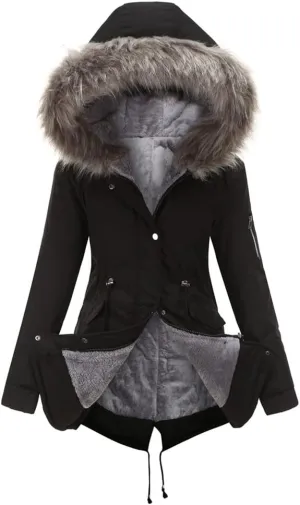 Sister Amy Women Trench Coat Fleece-Lined Mid-length Jacket with Detachable Collar