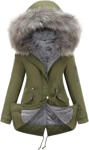 Sister Amy Women Trench Coat Fleece-Lined Mid-length Jacket with Detachable Collar