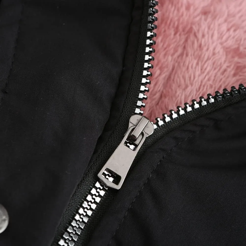 Sister Amy Women Trench Coat Fleece-Lined Mid-length Jacket with Detachable Collar