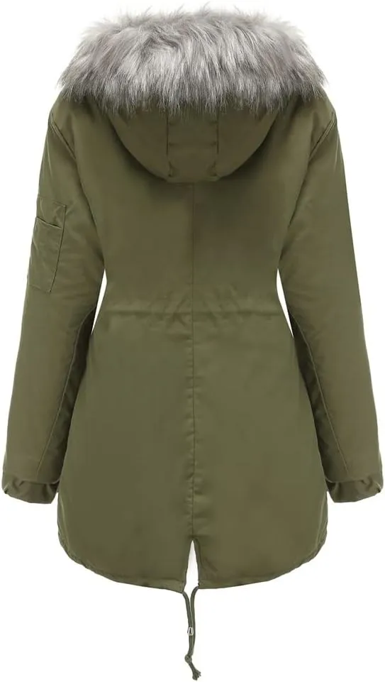 Sister Amy Women Trench Coat Fleece-Lined Mid-length Jacket with Detachable Collar