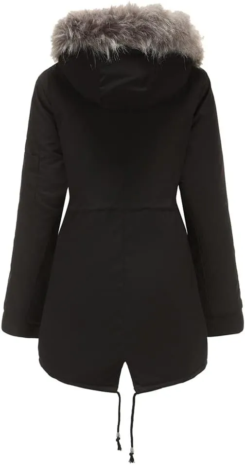 Sister Amy Women Trench Coat Fleece-Lined Mid-length Jacket with Detachable Collar