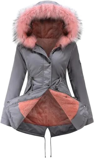 Sister Amy Women Trench Coat Fleece-Lined Mid-length Jacket with Detachable Collar