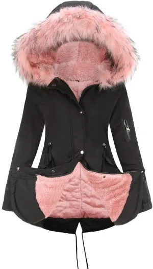 Sister Amy Women Trench Coat Fleece-Lined Mid-length Jacket with Detachable Collar