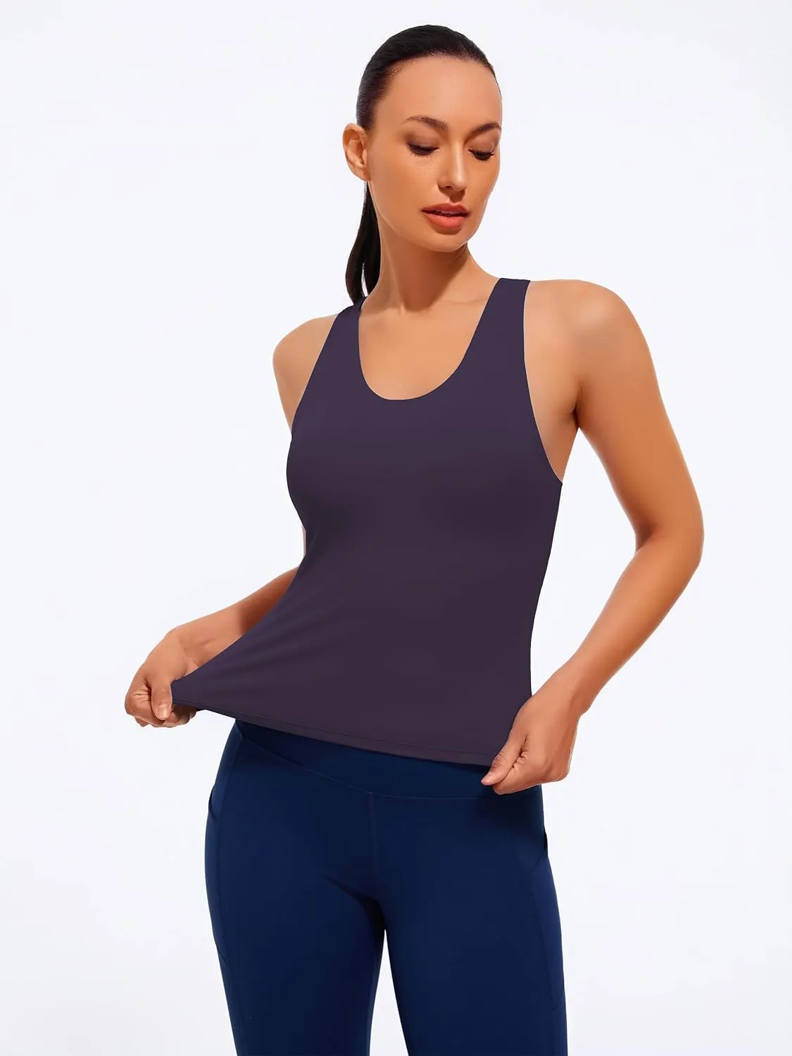 Smooth Workout Tank Top with Built-in Bra Cross Back Athletic Yoga Tops Stretchy Sports Camisole for Gym Pilates