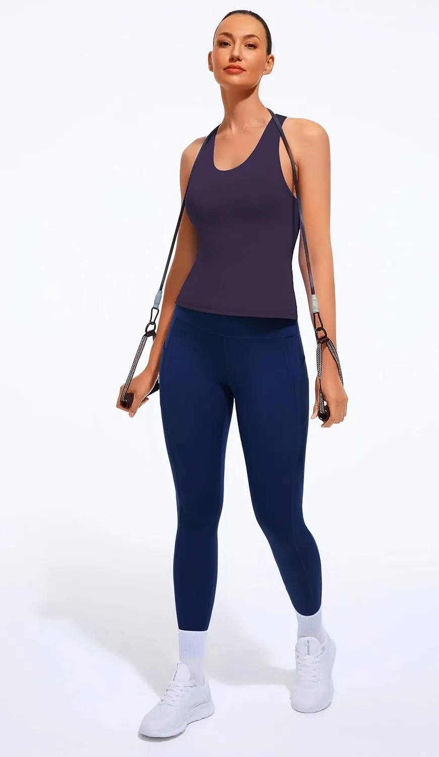 Smooth Workout Tank Top with Built-in Bra Cross Back Athletic Yoga Tops Stretchy Sports Camisole for Gym Pilates