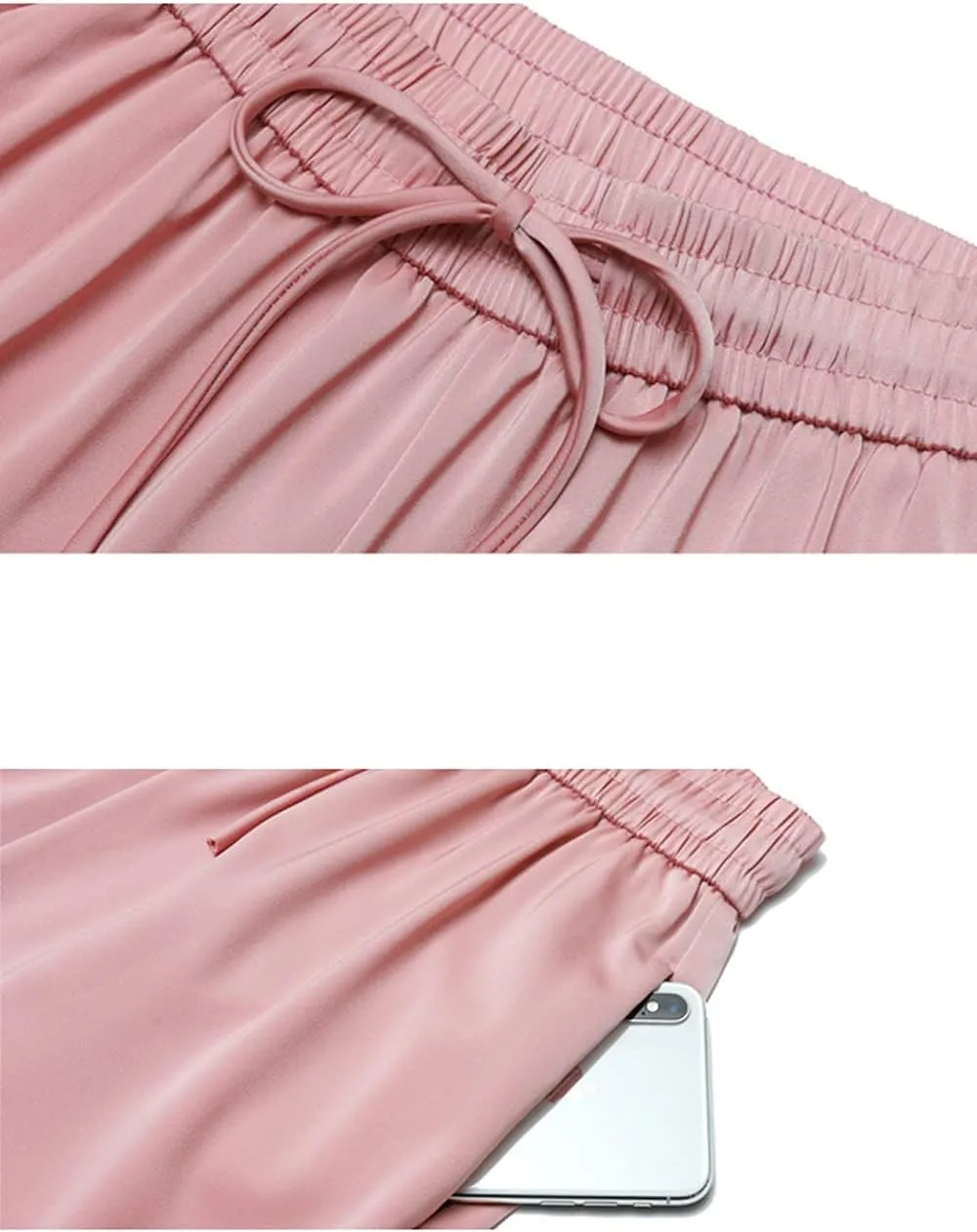 Snoly Women's Summer Ice Silk Pants High Waist Wide Leg Full Length Loose Casual Sweatpants