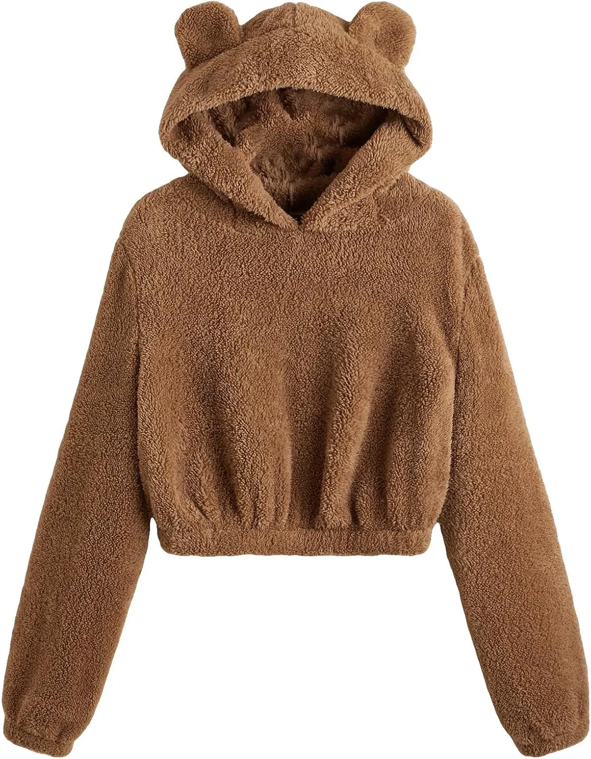 SOLY HUX Women's Cropped Hoodies Long Sleeve Bear Fuzzy Sweatshirt Cute fleece Pullover Tops Teen Girls Preppy hoodie