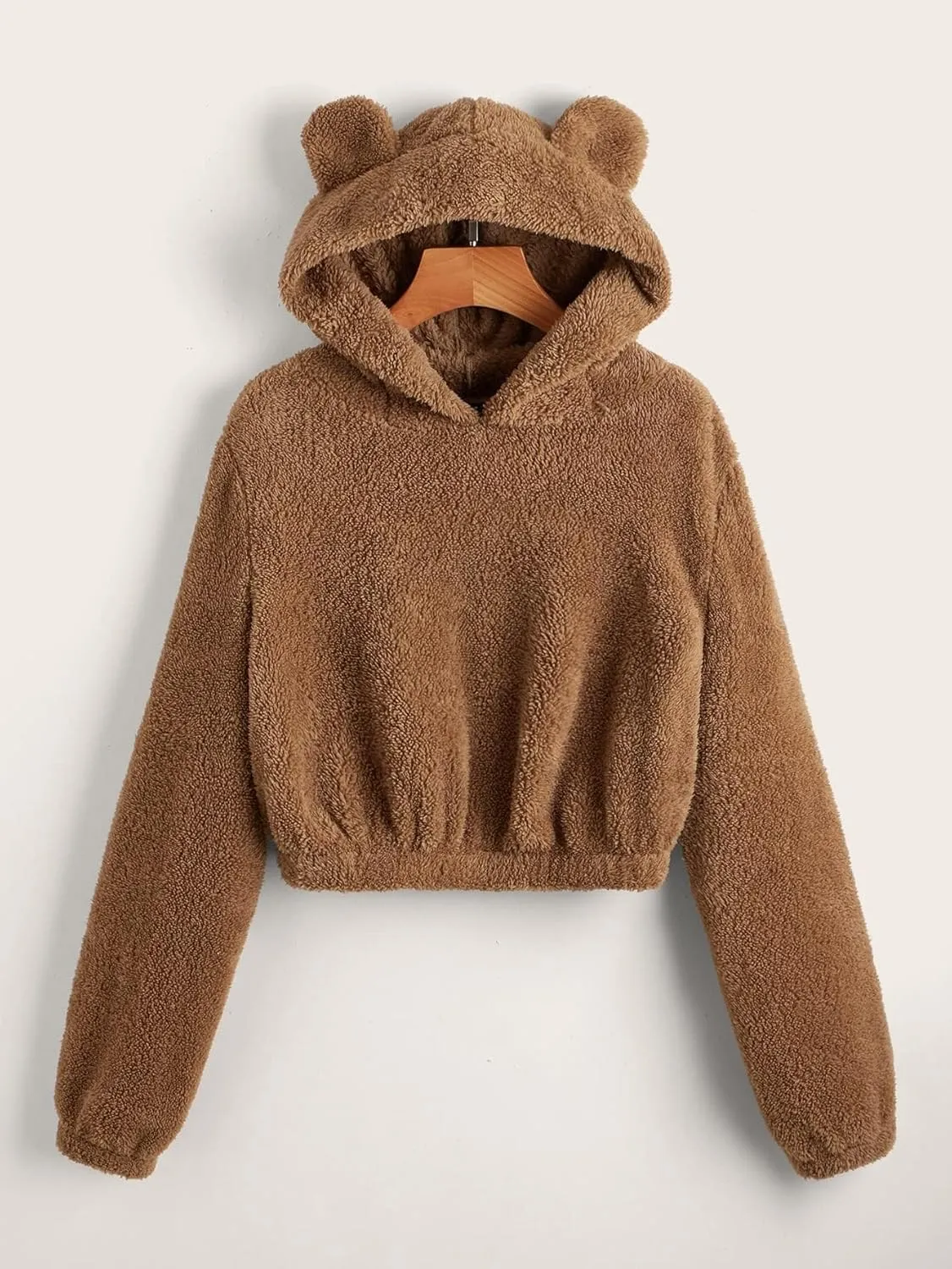 SOLY HUX Women's Cropped Hoodies Long Sleeve Bear Fuzzy Sweatshirt Cute fleece Pullover Tops Teen Girls Preppy hoodie