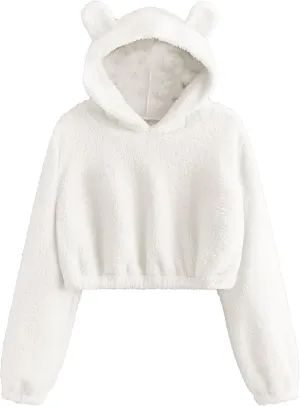 SOLY HUX Women's Cropped Hoodies Long Sleeve Bear Fuzzy Sweatshirt Cute fleece Pullover Tops Teen Girls Preppy hoodie