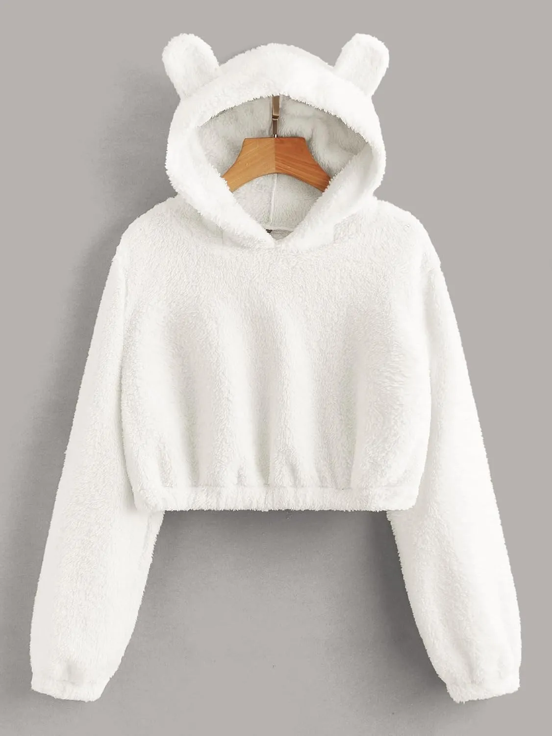 SOLY HUX Women's Cropped Hoodies Long Sleeve Bear Fuzzy Sweatshirt Cute fleece Pullover Tops Teen Girls Preppy hoodie