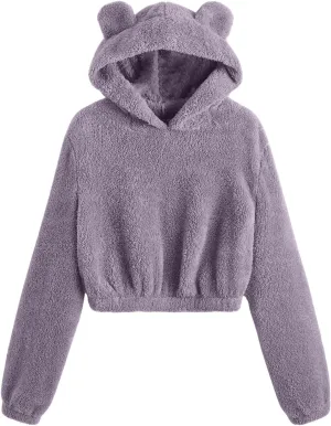 SOLY HUX Women's Cropped Hoodies Long Sleeve Bear Fuzzy Sweatshirt Cute fleece Pullover Tops Teen Girls Preppy hoodie