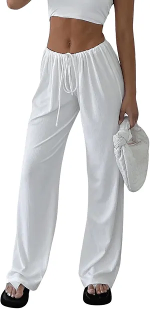 SOLY HUX Women's Drawstring Elastic Waist Wide Leg Pants Casual Loose Long Pants