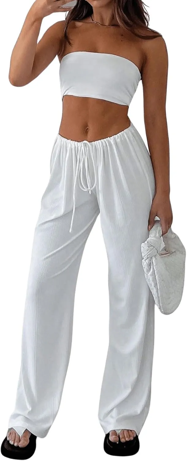 SOLY HUX Women's Drawstring Elastic Waist Wide Leg Pants Casual Loose Long Pants