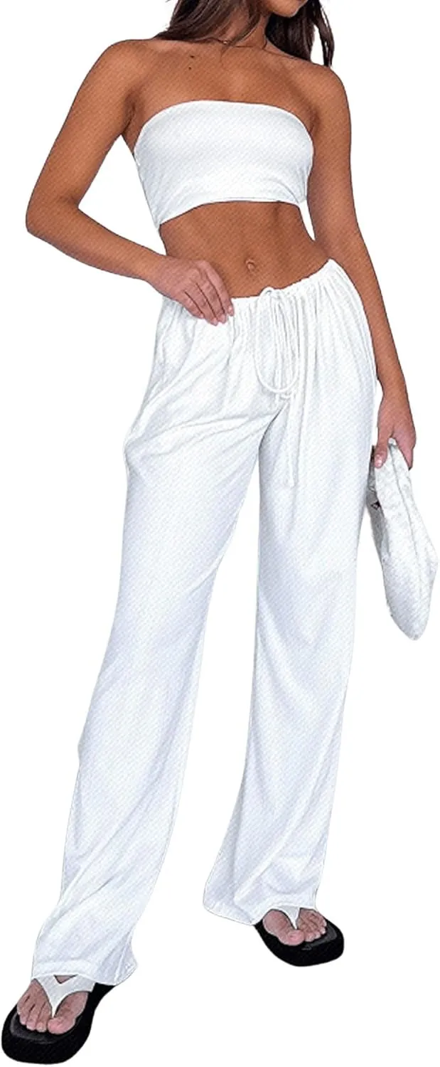 SOLY HUX Women's Drawstring Elastic Waist Wide Leg Pants Casual Loose Long Pants