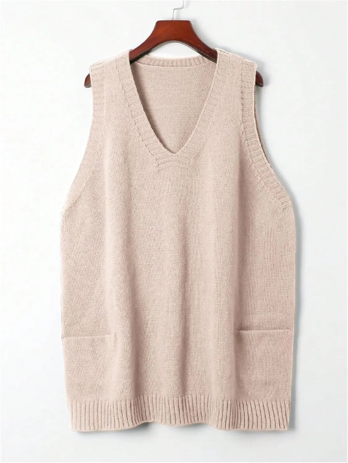 SOLY HUX Women's Plus Size Sweater Vest V Neck Sleeveless Loose Fit Knit Pullover Tank Tops with Pockets