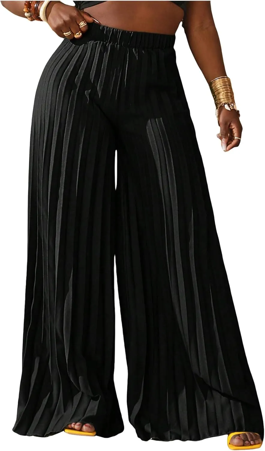 SOLY HUX Women's Wide Leg Palazzo Pleated Pants High Waisted Flowy Loose Dressy Casual Long Trousers
