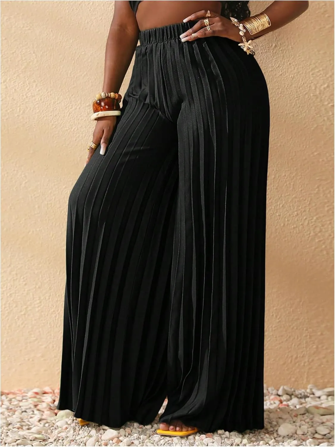 SOLY HUX Women's Wide Leg Palazzo Pleated Pants High Waisted Flowy Loose Dressy Casual Long Trousers