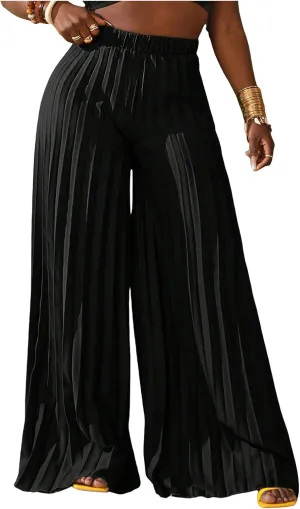 SOLY HUX Women's Wide Leg Palazzo Pleated Pants High Waisted Flowy Loose Dressy Casual Long Trousers