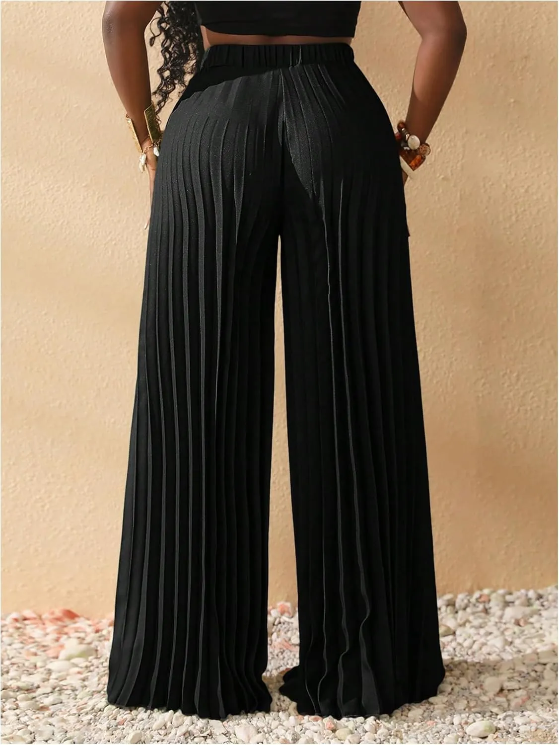 SOLY HUX Women's Wide Leg Palazzo Pleated Pants High Waisted Flowy Loose Dressy Casual Long Trousers