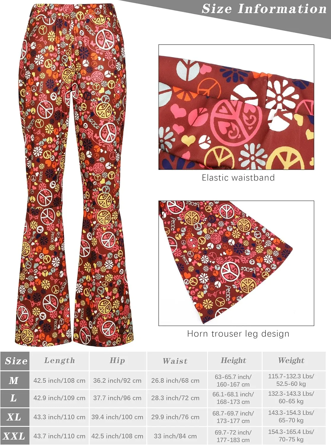 SOMSOC 7 Pieces 70s Women Hippie Costume Fringe Vest Bag Pant Headband for Halloween