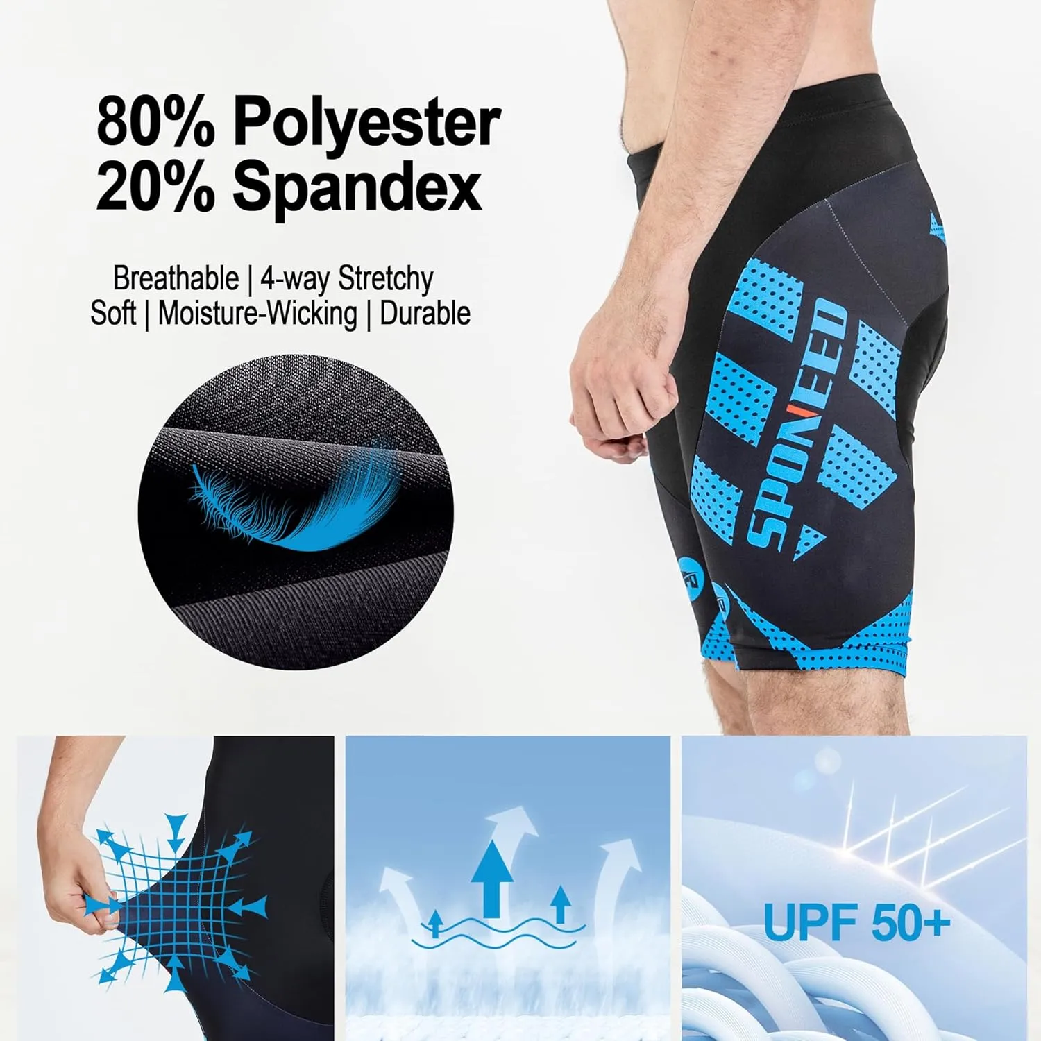 sponeed Men's Cycling Shorts Padded Bicycle Riding Pants Bike Biking Clothes Cycle Wear Tights