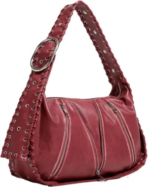 Studded Purse Y2k Hobo Bag Vegan Leather Bag Red Purse Large Tote Bag for Women Streetwear 2000s Purse