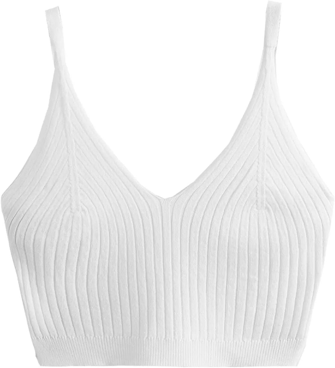 SweatyRocks Women's V Neck Crop Cami Top Ribbed Knit Spaghetti Strap Sleeveless Vest