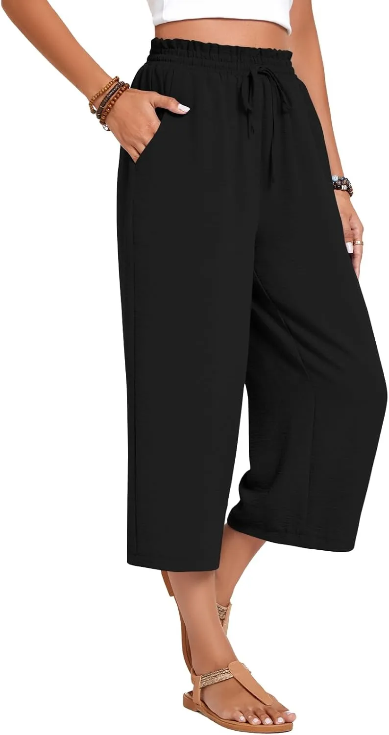 syoss Women's Business Casual Pants High Waist Loose Straight Trousers with Pockets Wide Leg Work Pants
