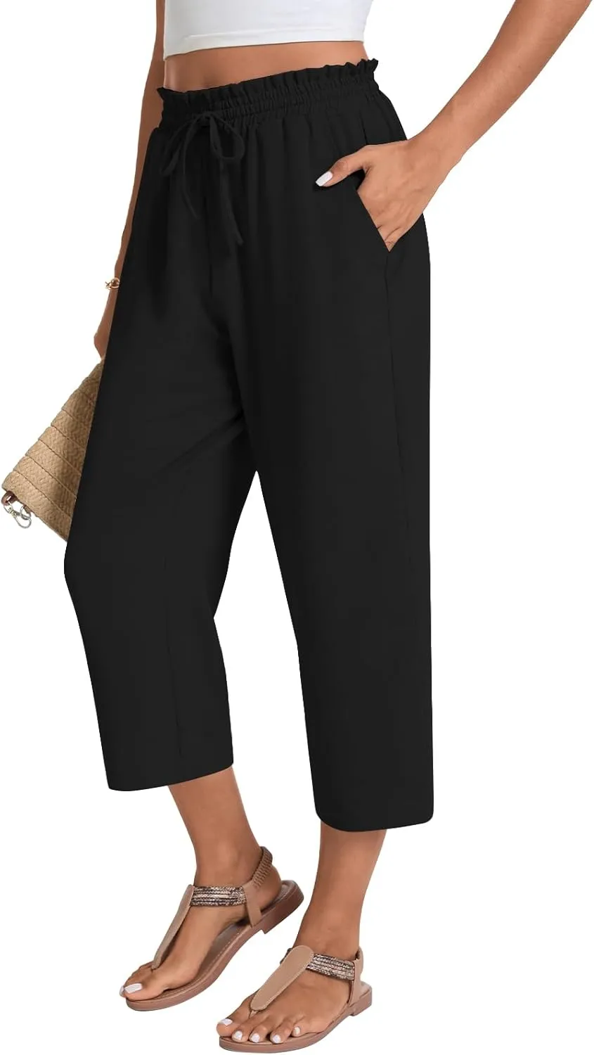 syoss Women's Business Casual Pants High Waist Loose Straight Trousers with Pockets Wide Leg Work Pants