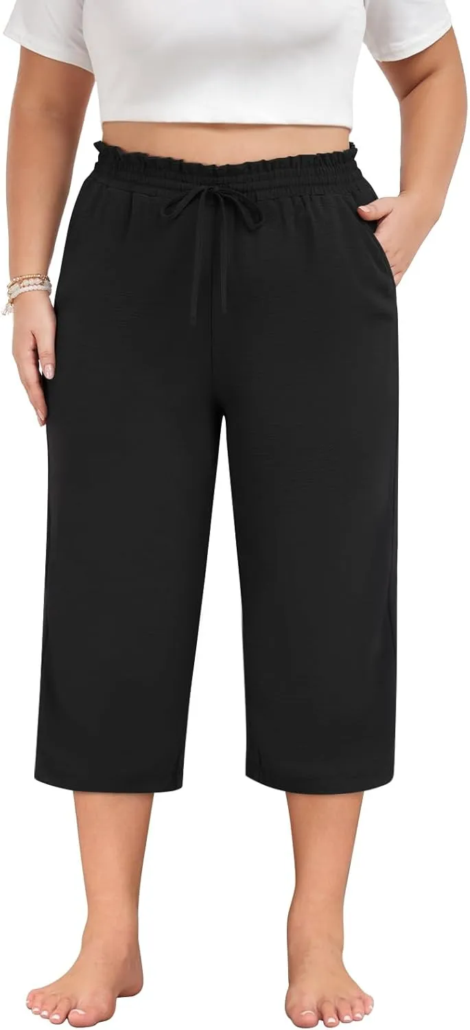 syoss Women's Business Casual Pants High Waist Loose Straight Trousers with Pockets Wide Leg Work Pants